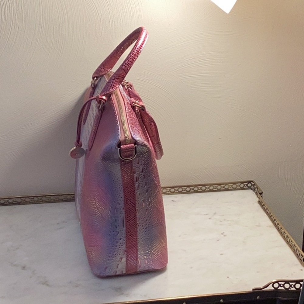 Brahmin Pink and Purple Satchel with Crocodile Texture - Picture 7 of 15